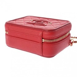 CHANEL CC Filigree Small Vanity Chain Shoulder Bag Red A93343 Women's Caviar Skin Handbag