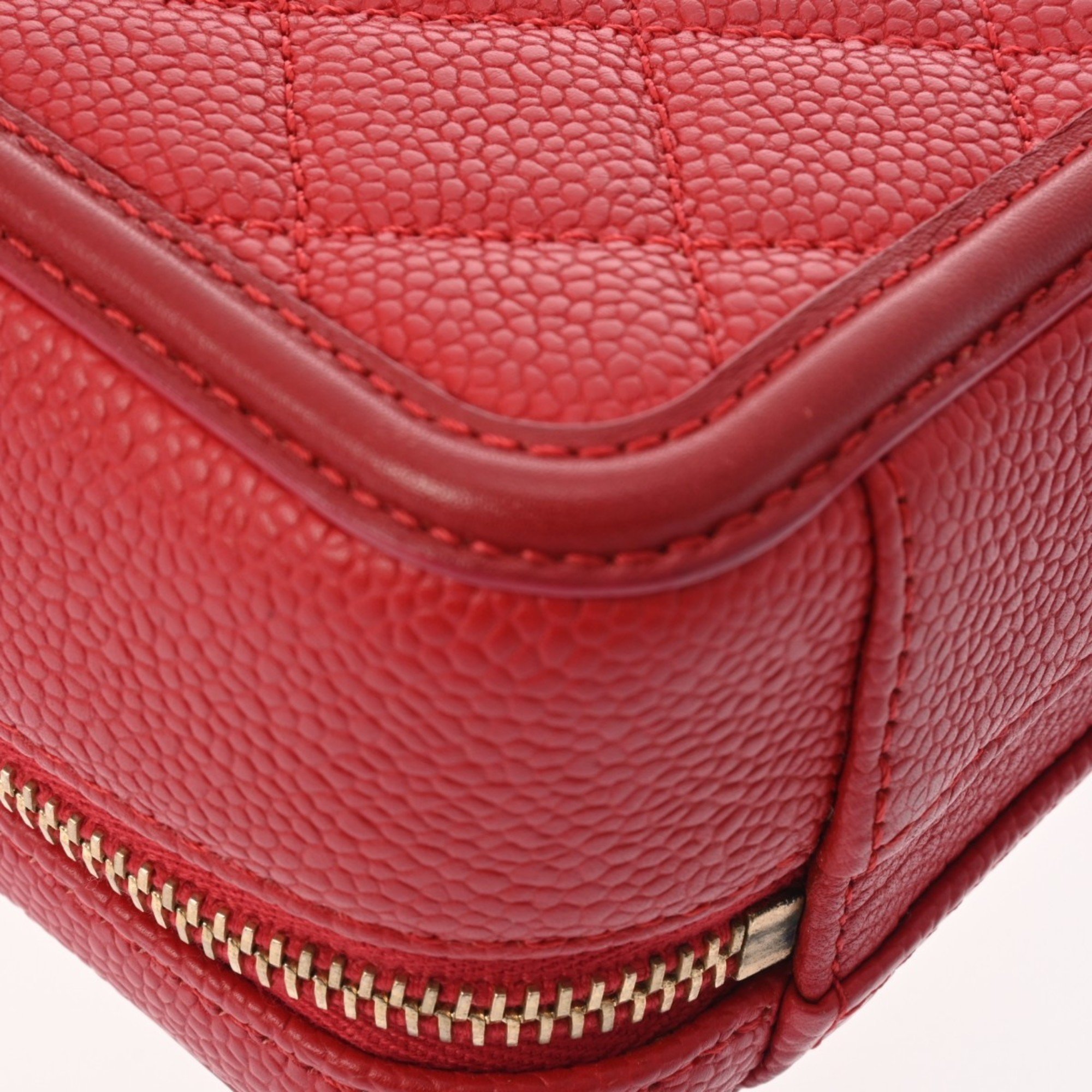 CHANEL CC Filigree Small Vanity Chain Shoulder Bag Red A93343 Women's Caviar Skin Handbag