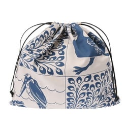 LOEWE Drawstring Bird Frog Plant Motif Ivory/Blue Women's Canvas Pouch