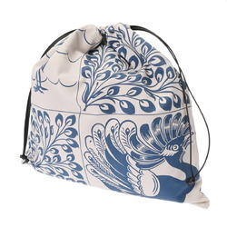 LOEWE Drawstring Bird Frog Plant Motif Ivory/Blue Women's Canvas Pouch