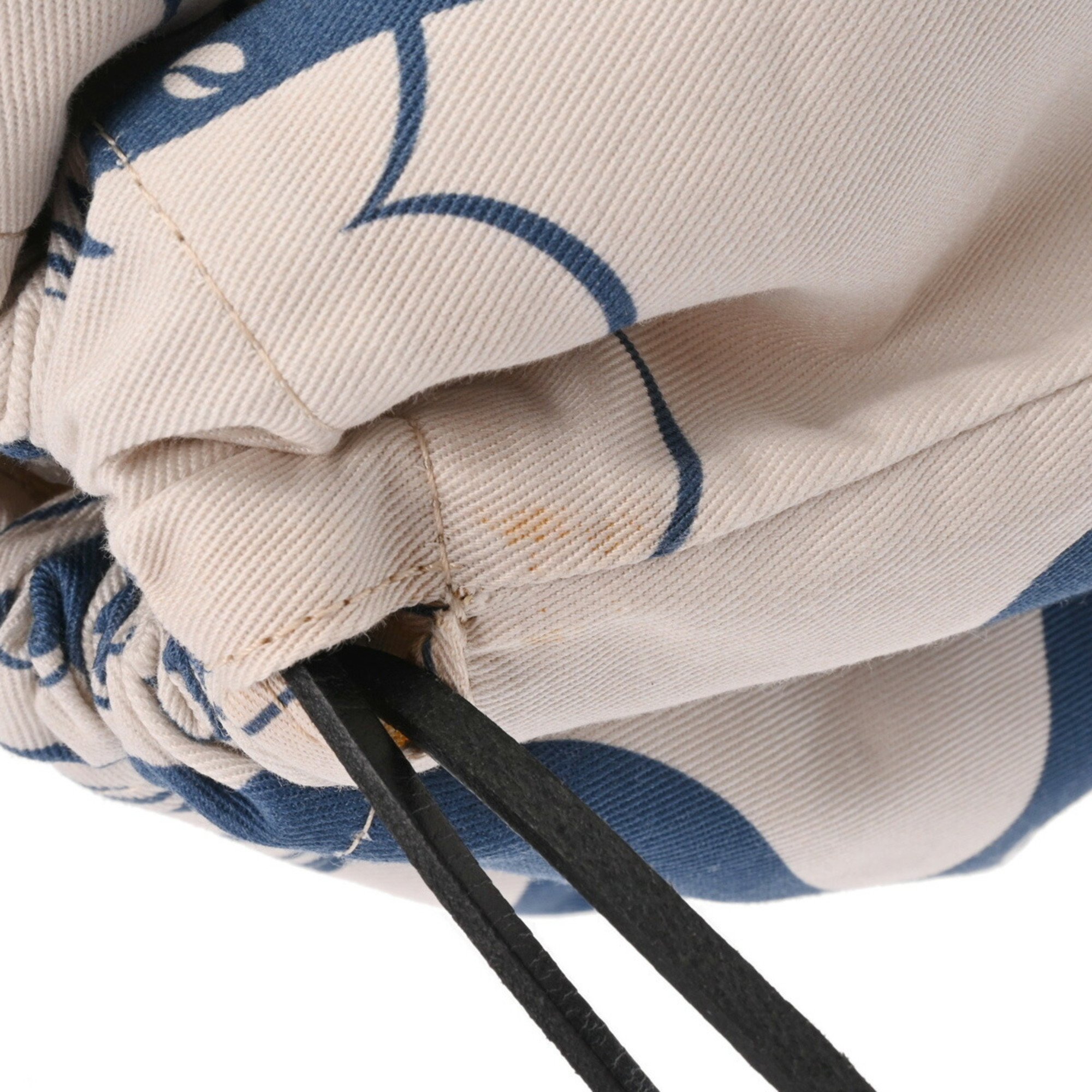 LOEWE Drawstring Bird Frog Plant Motif Ivory/Blue Women's Canvas Pouch