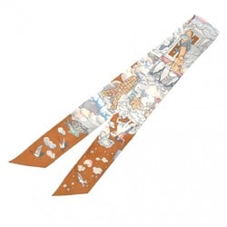 HERMES Twilly SUR MON NUAGE Caramel 063900S Women's 100% Silk Scarf Muffler