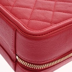 CHANEL CC Filigree Small Vanity Chain Shoulder Bag Red A93343 Women's Caviar Skin Handbag