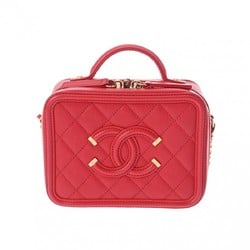 CHANEL CC Filigree Small Vanity Chain Shoulder Bag Red A93343 Women's Caviar Skin Handbag