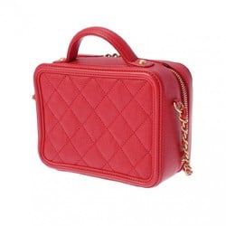 CHANEL CC Filigree Small Vanity Chain Shoulder Bag Red A93343 Women's Caviar Skin Handbag