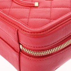 CHANEL CC Filigree Small Vanity Chain Shoulder Bag Red A93343 Women's Caviar Skin Handbag