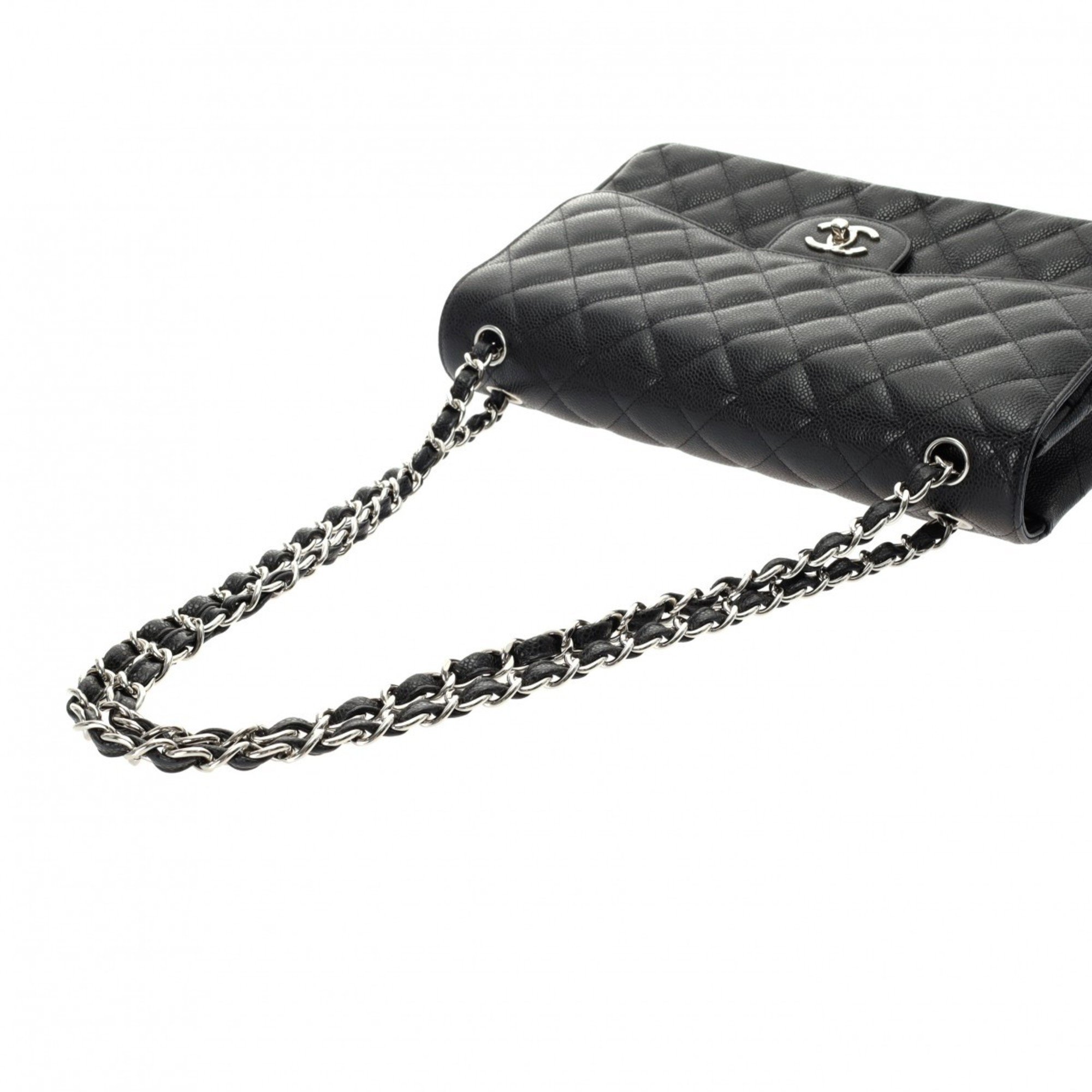 CHANEL Chanel Matelasse W-Flap Chain Shoulder Bag 30cm Black A58600 Women's Caviar Skin