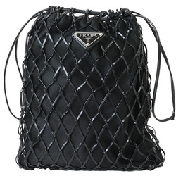 Prada Mesh Satin Chain Shoulder Bag Black 1BC075 Women's Leather Clutch PRADA