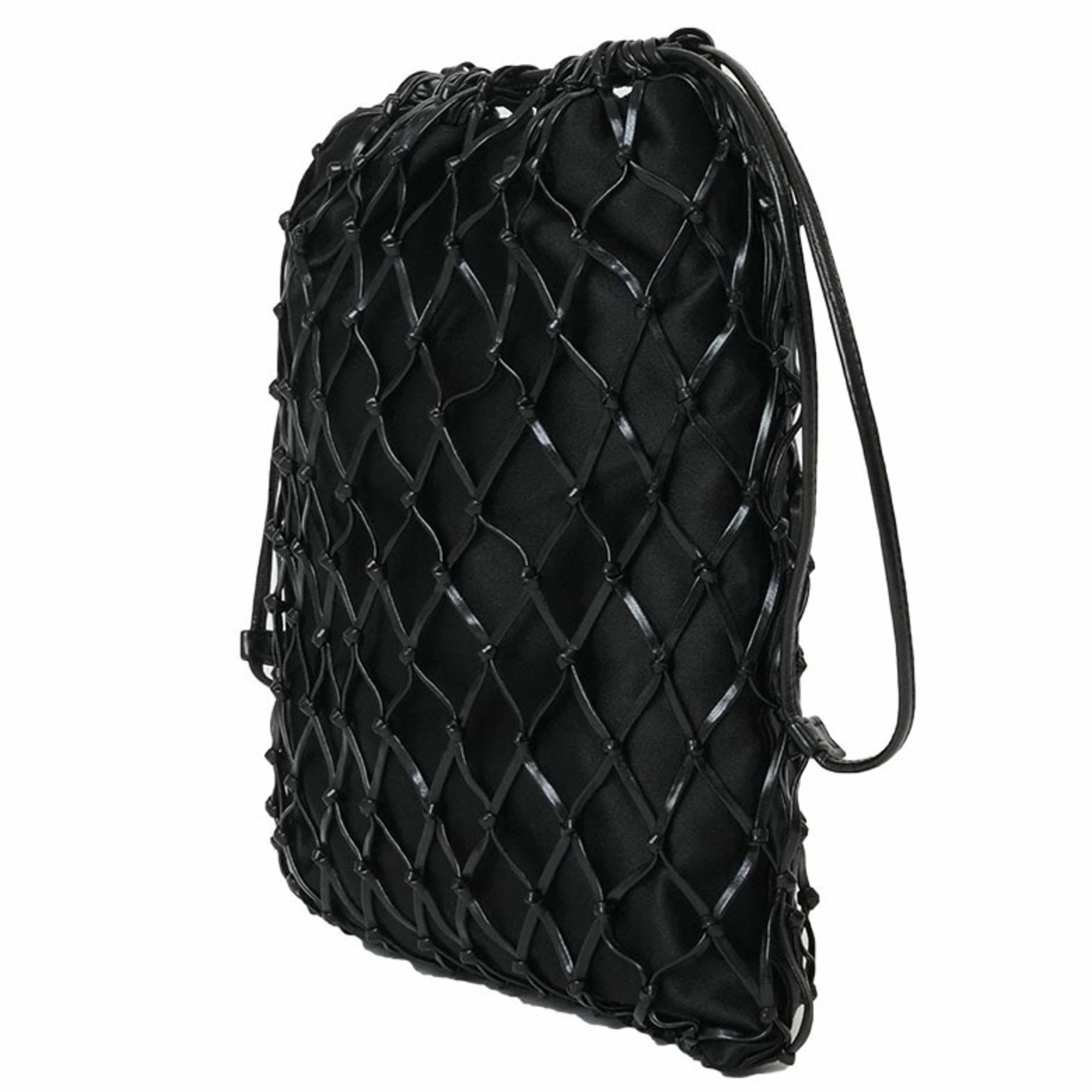 Prada Mesh Satin Chain Shoulder Bag Black 1BC075 Women's Leather Clutch PRADA