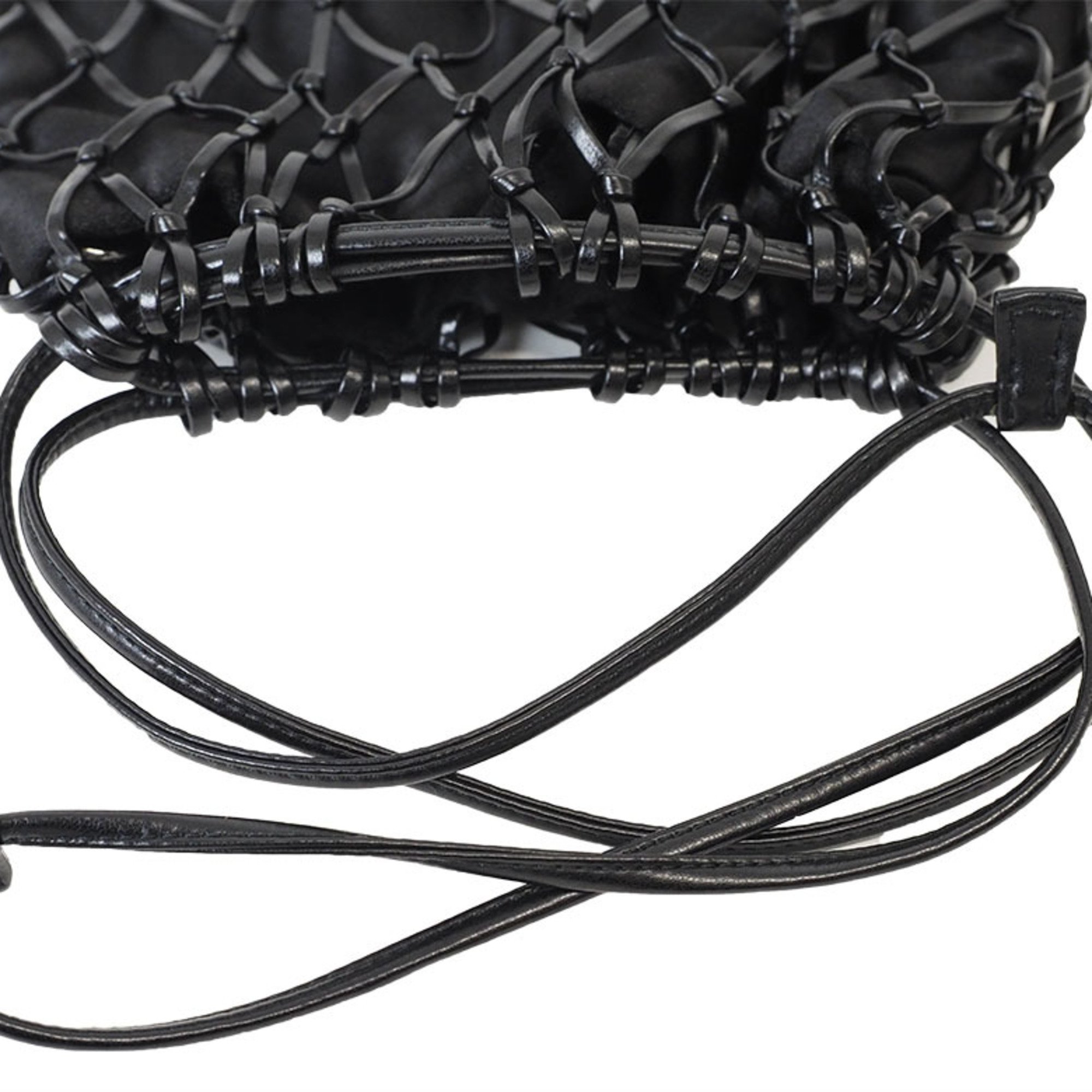 Prada Mesh Satin Chain Shoulder Bag Black 1BC075 Women's Leather Clutch PRADA