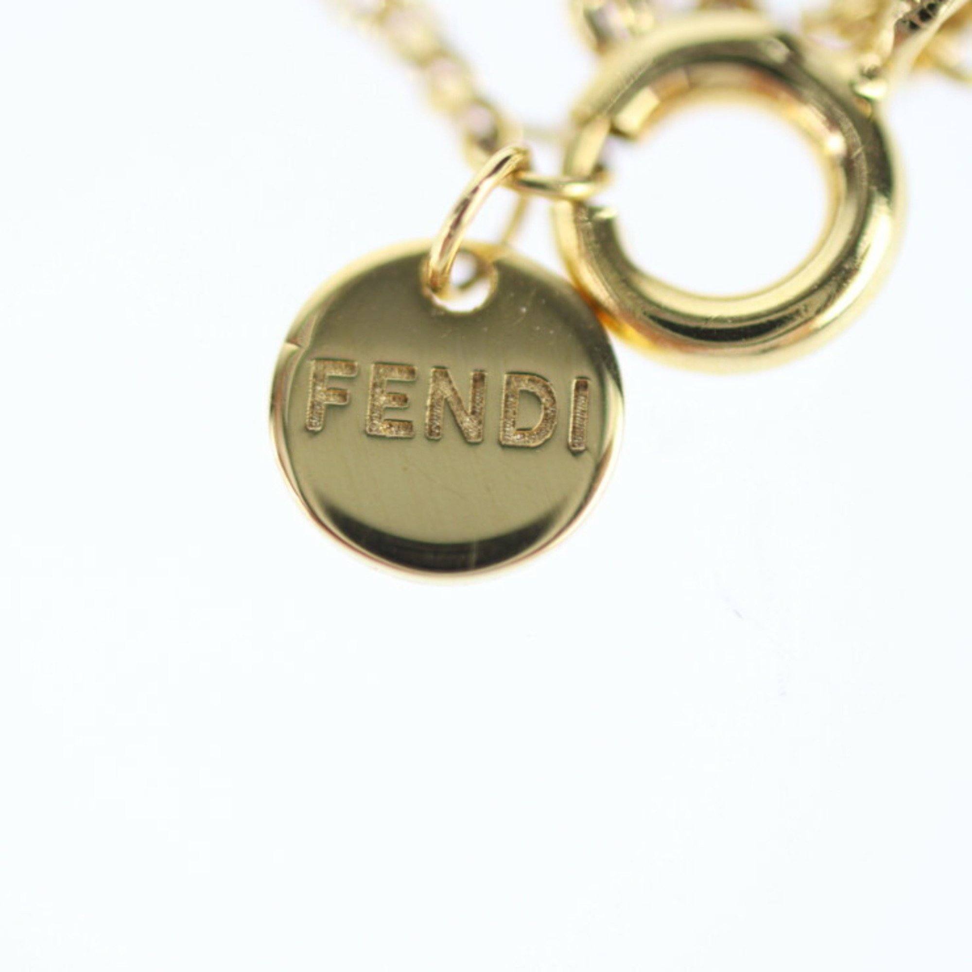 FENDI Orlock Necklace 8AH3214GF089U Metal Rhinestone Yellow Gold Pendant