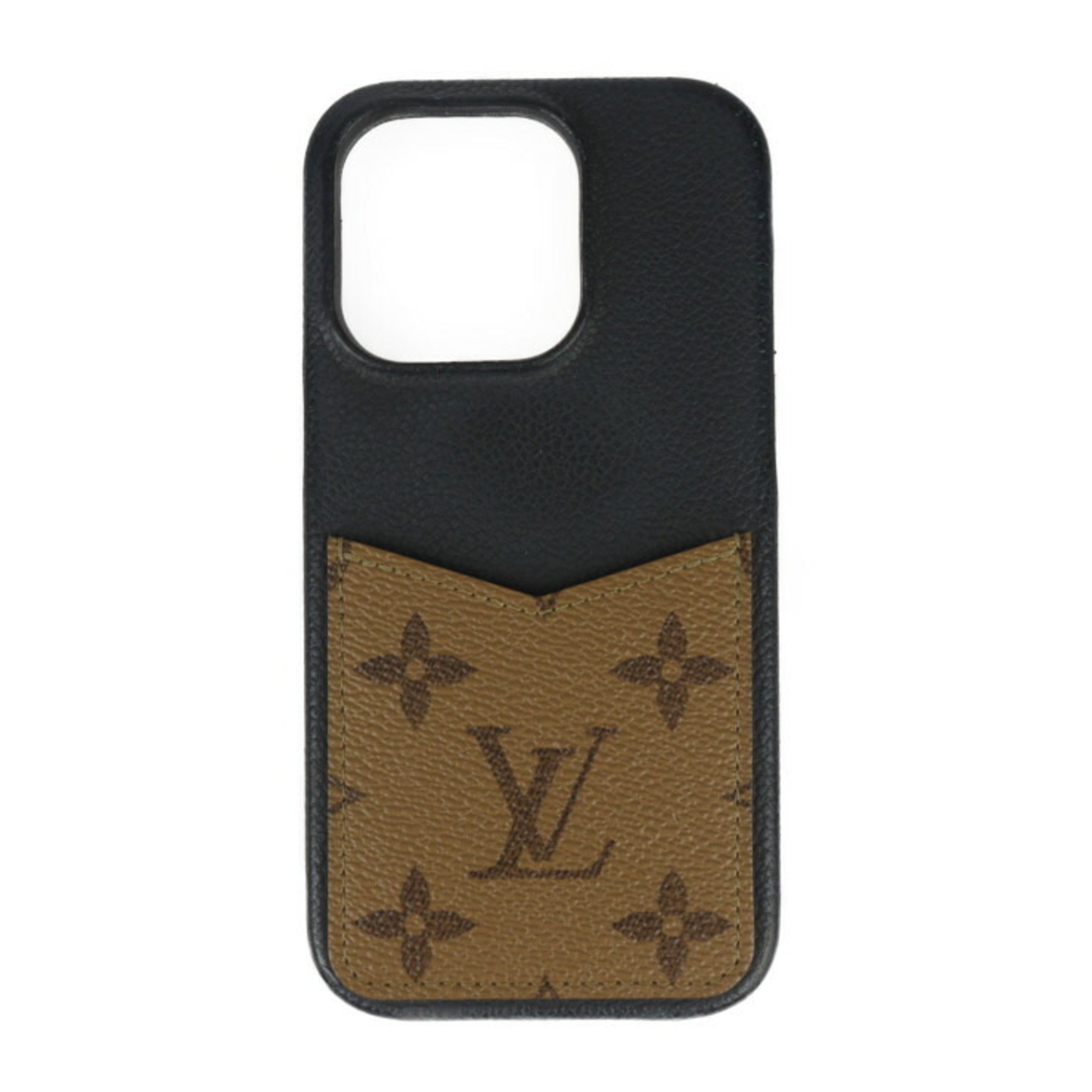 LOUIS VUITTON Louis Vuitton iPhone Bumper 15 Pro Accessory M82889 Monogram Reverse Leather Brown Black Case Smartphone