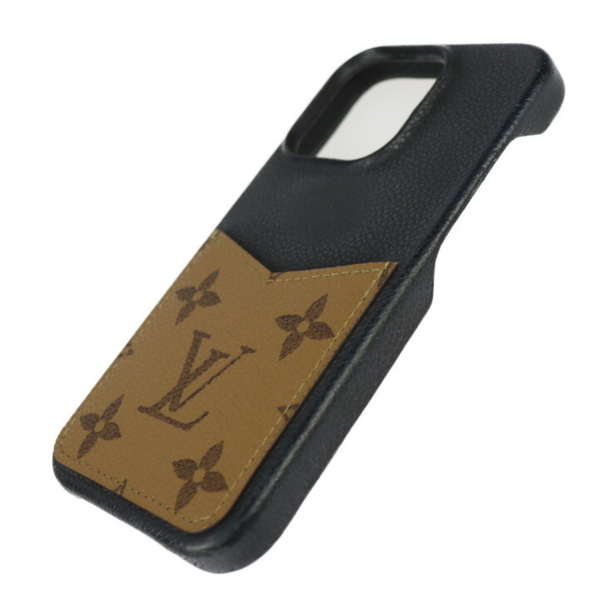 LOUIS VUITTON Louis Vuitton iPhone Bumper 15 Pro Accessory M82889 Monogram Reverse Leather Brown Black Case Smartphone