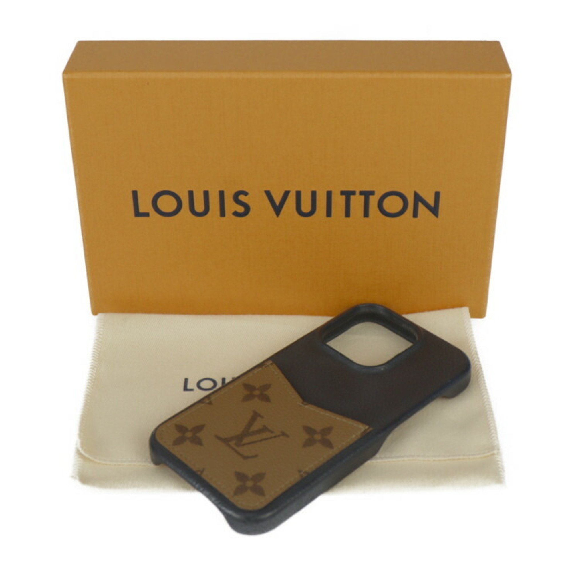 LOUIS VUITTON Louis Vuitton iPhone Bumper 15 Pro Accessory M82889 Monogram Reverse Leather Brown Black Case Smartphone