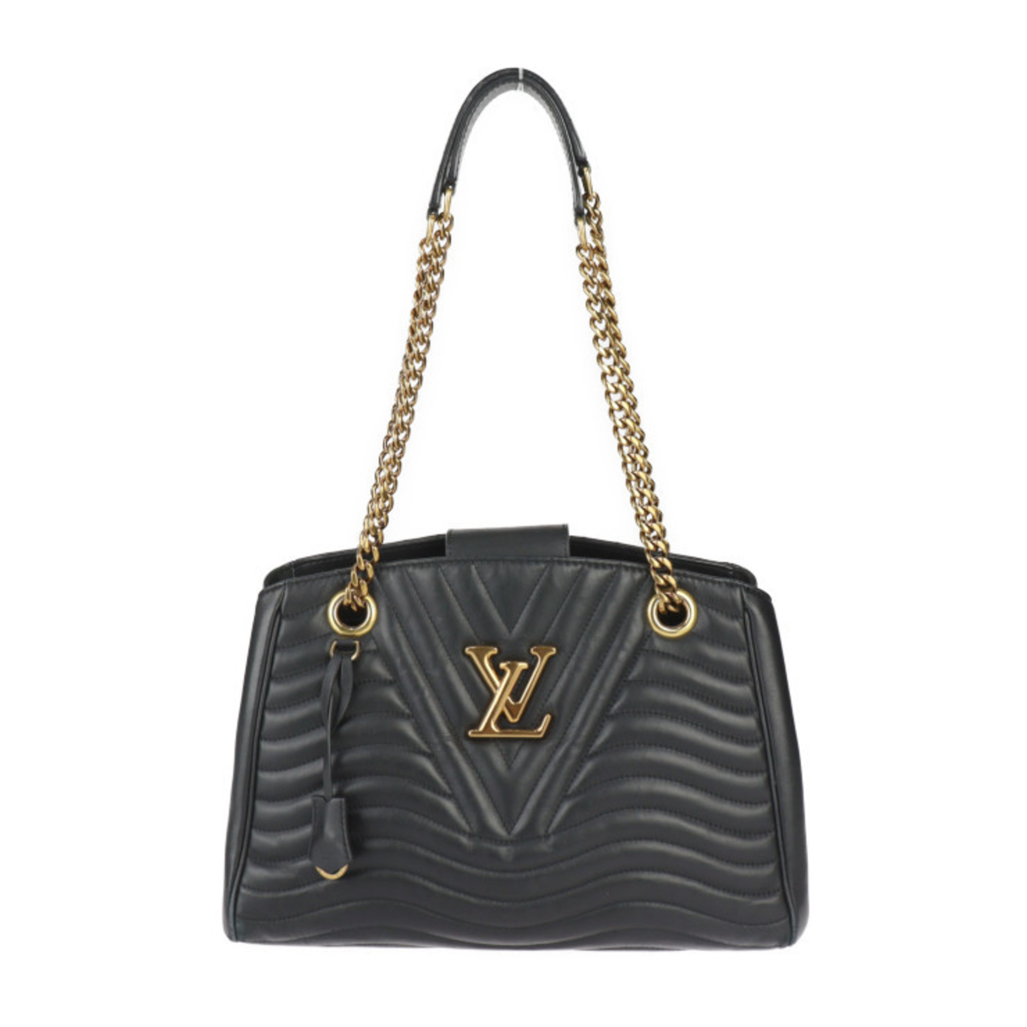 LOUIS VUITTON Louis Vuitton New Wave Chain Tote Handbag M51496 Calf Leather Black Shoulder Bag Quilted