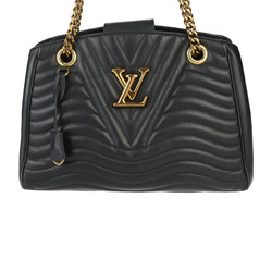 LOUIS VUITTON Louis Vuitton New Wave Chain Tote Handbag M51496 Calf Leather Black Shoulder Bag Quilted