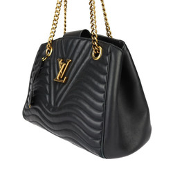 LOUIS VUITTON Louis Vuitton New Wave Chain Tote Handbag M51496 Calf Leather Black Shoulder Bag Quilted