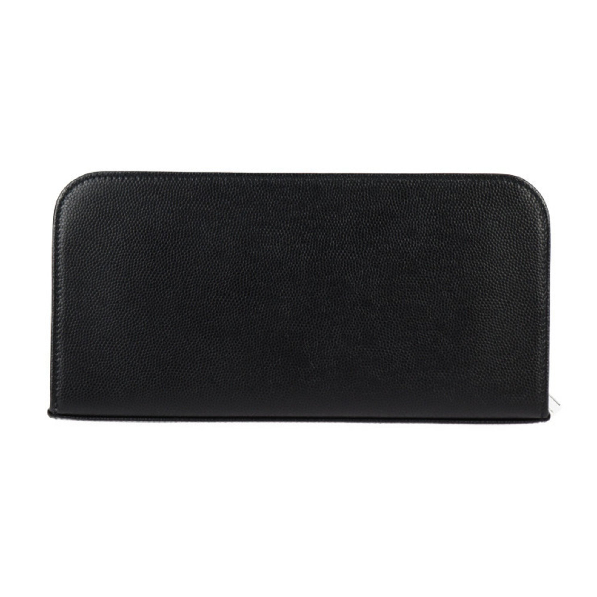 Yves Saint Laurent SAINT LAURENT PARIS Saint Laurent Paris Round Zip Wallet Long 534290 Grain Powder Textured Leather Black