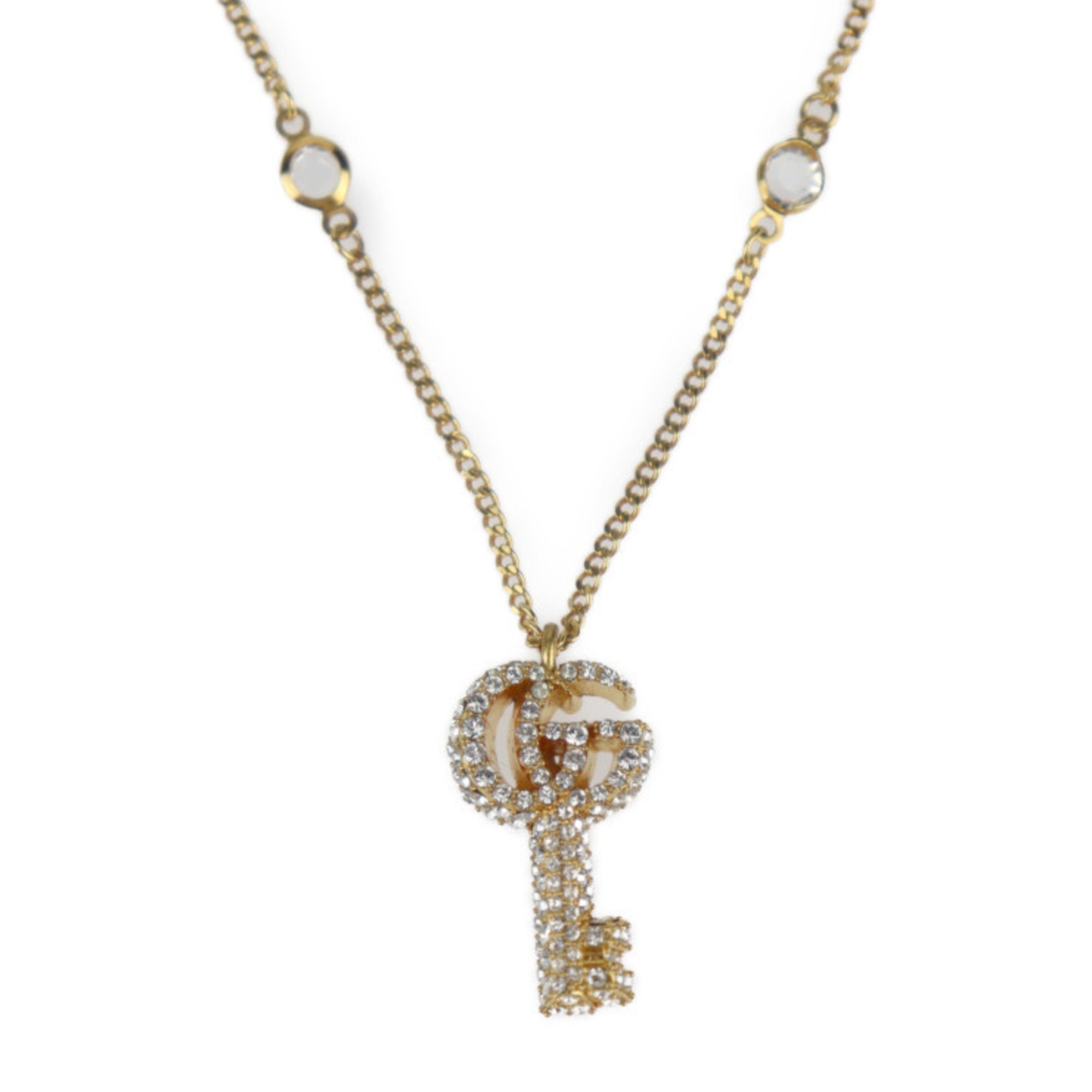 GUCCI Double G Key Necklace with Crystals 645620 J1D50 8062 Gold Finish Brass x Crystal Pendant