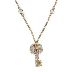 GUCCI Double G Key Necklace with Crystals 645620 J1D50 8062 Gold Finish Brass x Crystal Pendant