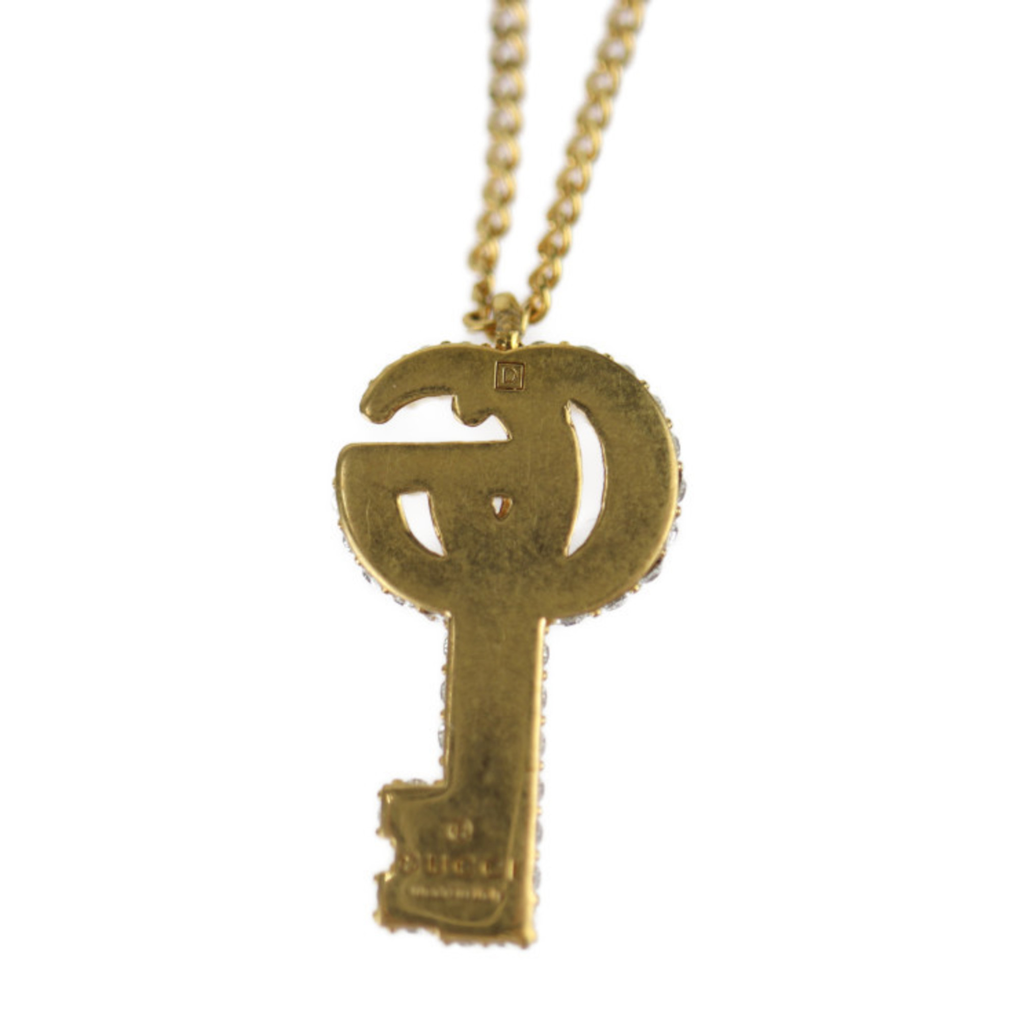 GUCCI Double G Key Necklace with Crystals 645620 J1D50 8062 Gold Finish Brass x Crystal Pendant