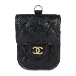 CHANEL Chanel Airpods Case 2nd Generation Exclusive Matelasse Accessory AP1647 Caviar Skin Black Chain Neck Strap Earphone Holder Coco Mark