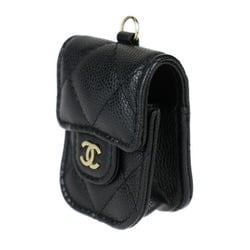 CHANEL Chanel Airpods Case 2nd Generation Exclusive Matelasse Accessory AP1647 Caviar Skin Black Chain Neck Strap Earphone Holder Coco Mark