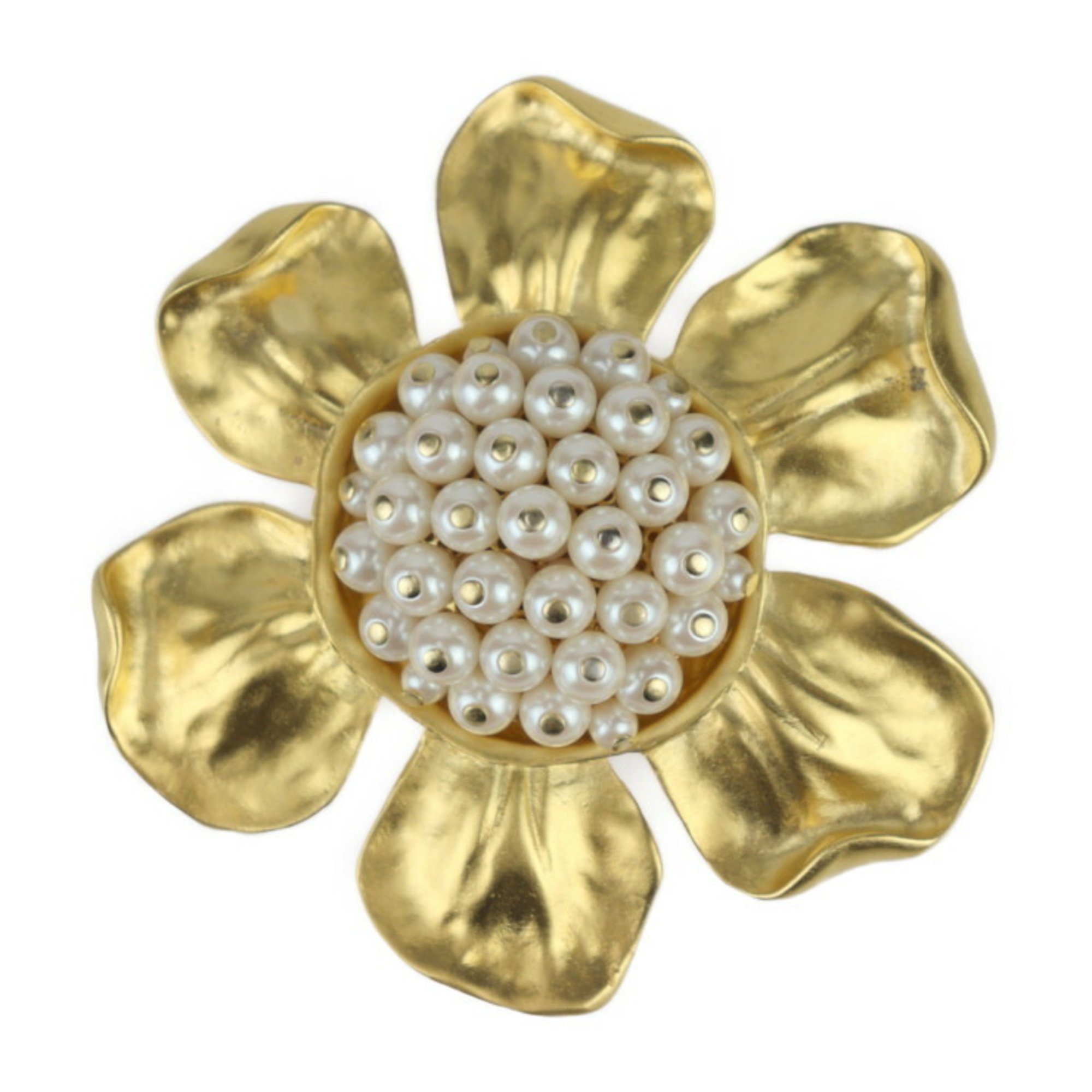 GIVENCHY Pin Brooch - Metal, fake pearl, gold, flower motif