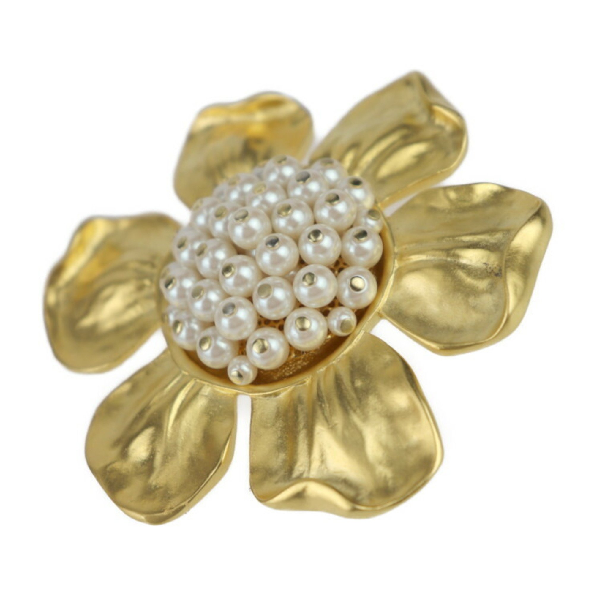 GIVENCHY Pin Brooch - Metal, fake pearl, gold, flower motif