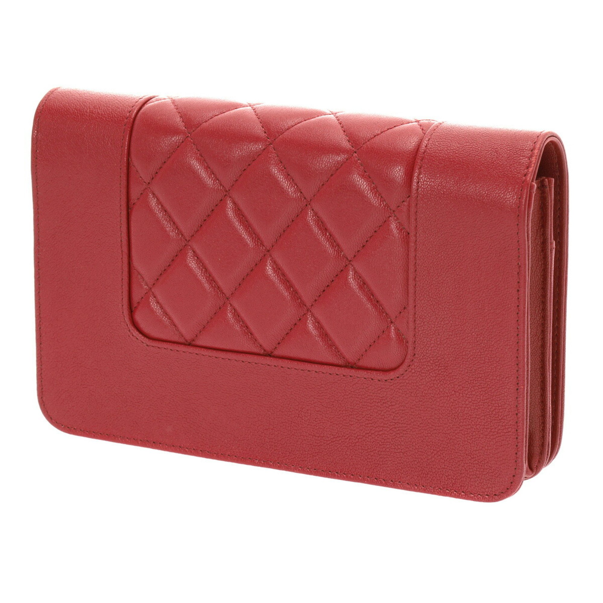 CHANEL Mademoiselle Chain Wallet Red Women's Lambskin Shoulder Bag