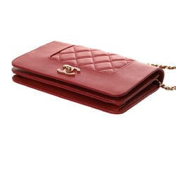 CHANEL Mademoiselle Chain Wallet Red Women's Lambskin Shoulder Bag