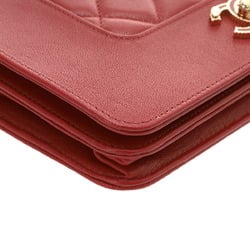 CHANEL Mademoiselle Chain Wallet Red Women's Lambskin Shoulder Bag