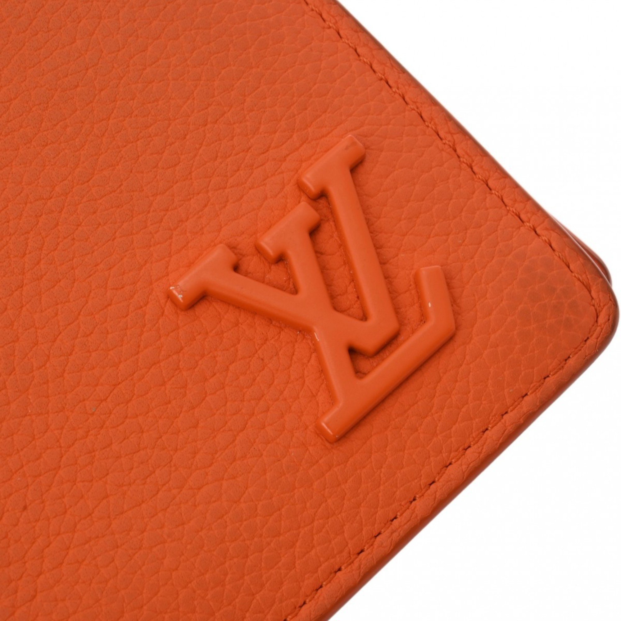 LOUIS VUITTON LV Aerogram Portefeuille Brazza NM Orange M81153 Men's Leather Long Wallet