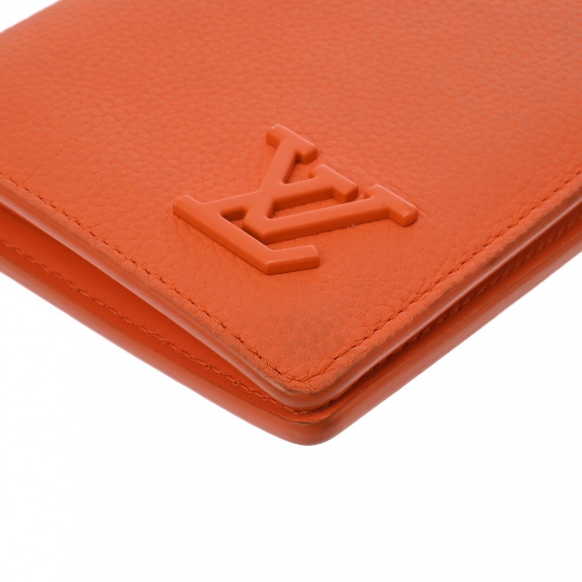 LOUIS VUITTON LV Aerogram Portefeuille Brazza NM Orange M81153 Men's Leather Long Wallet