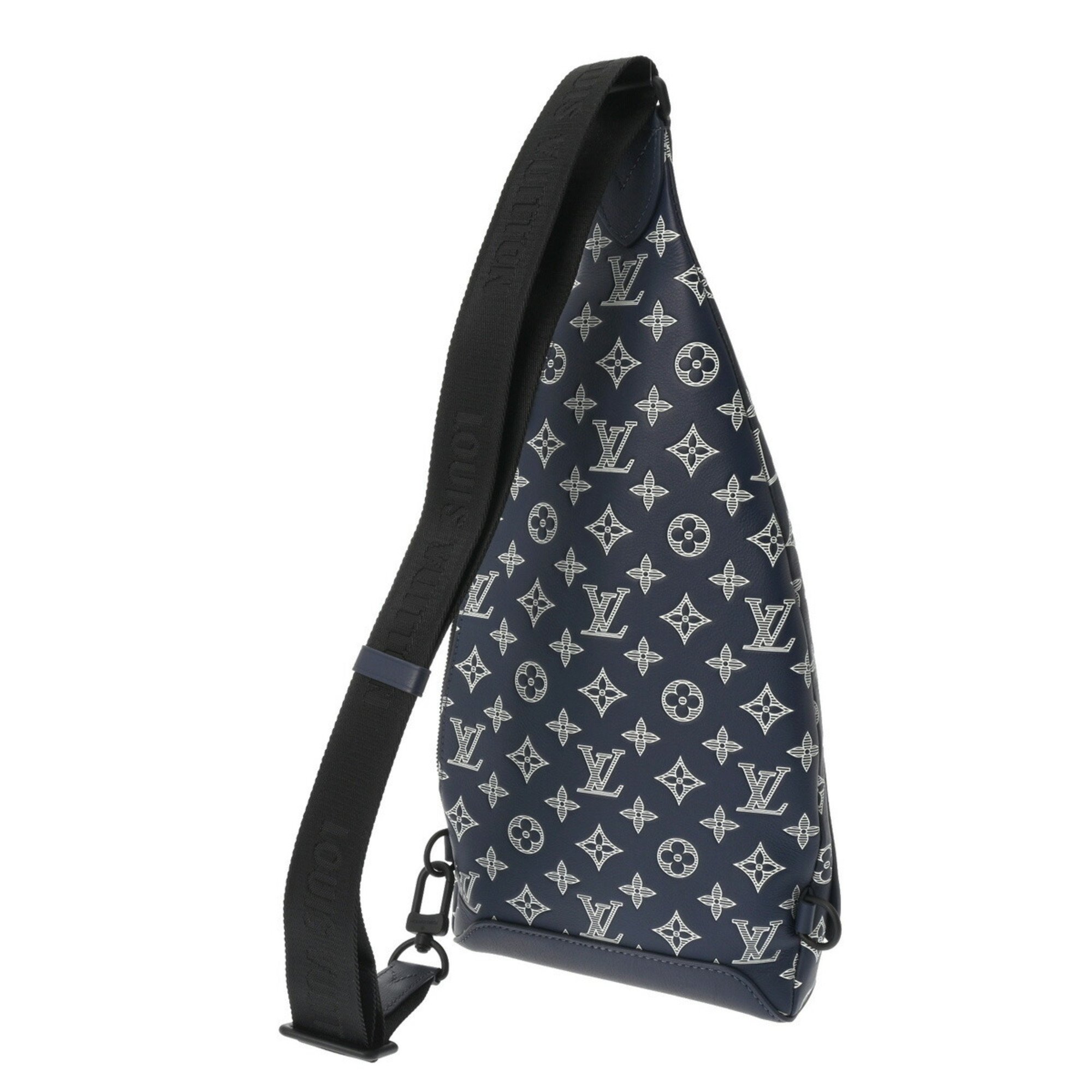 LOUIS VUITTON Monogram Shadow Duos Sling Bag, Body Navy, M24751, Men's Leather Shoulder Bag