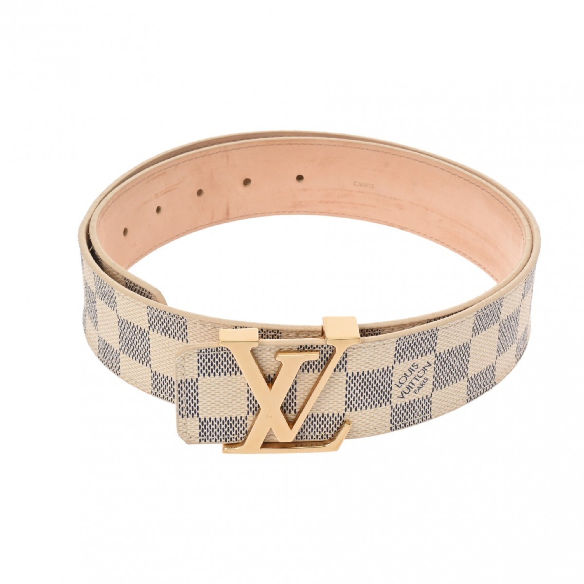 LOUIS VUITTON Damier Azur Santur LV Initial Size 90cm White M9609 Men's Leather Belt