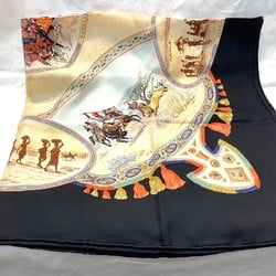 HERMES Scarf Muffler Large CAVALIERS PEULS 1997 Black 100% Silk KB-8755