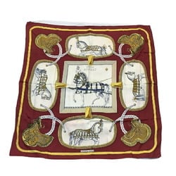 Hermes Scarf Muffler Large GRAND APPARAT Horse in Full Dress Burgundy 1962 100% Silk KB-8756