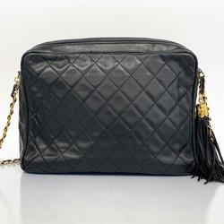 Chanel Shoulder Bag with Matelasse Chain Lambskin Black Women's