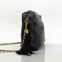 Chanel Shoulder Bag with Matelasse Chain Lambskin Black Women's