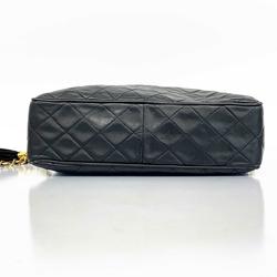 Chanel Shoulder Bag with Matelasse Chain Lambskin Black Women's