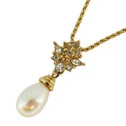 Christian Dior Necklace, Faux Pearl, Rhinestone, GP Plated, Gold, Women's