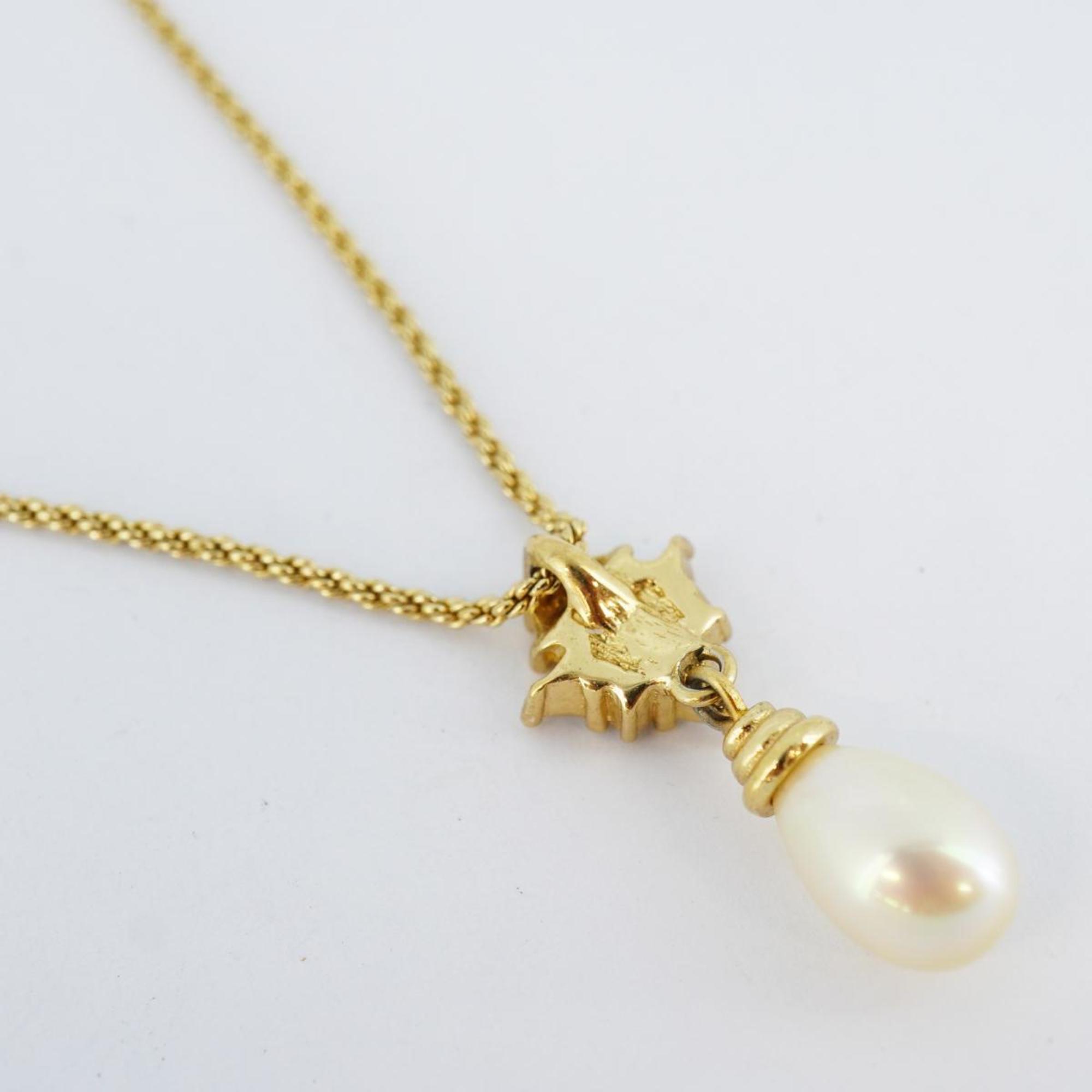 Christian Dior Necklace, Faux Pearl, Rhinestone, GP Plated, Gold, Women's