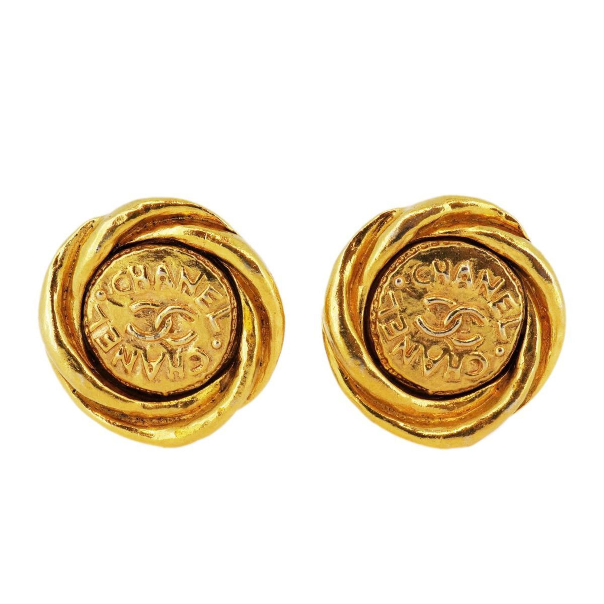 Chanel Earrings Coco Mark Circle GP Plated Gold Women's