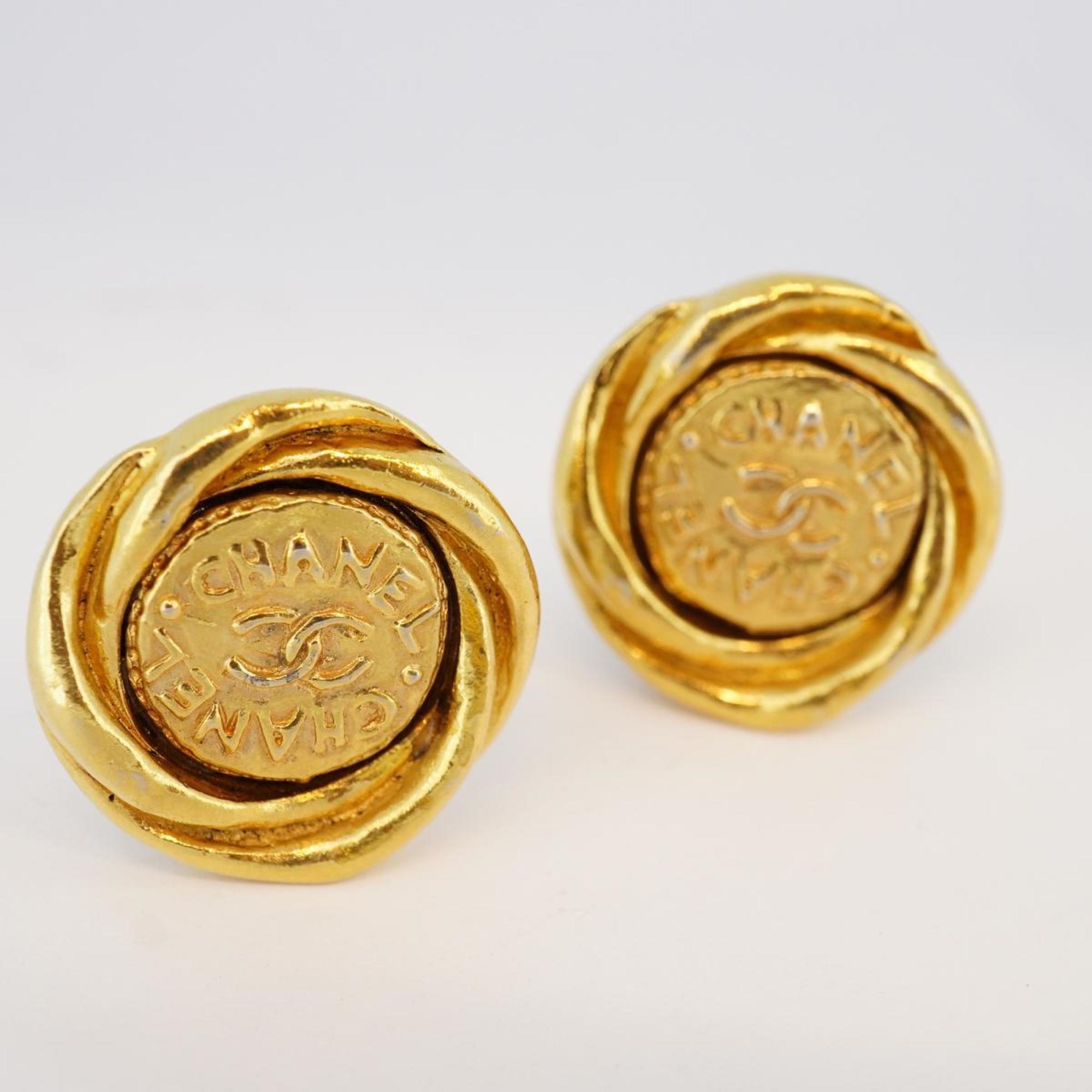 Chanel Earrings Coco Mark Circle GP Plated Gold Women's