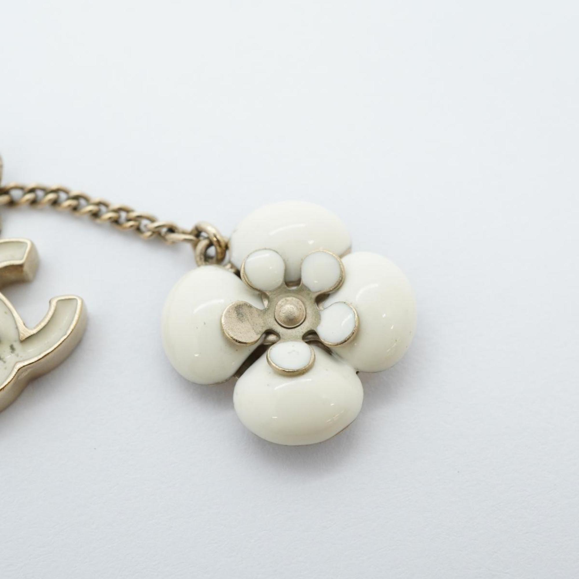 Chanel Necklace Coco Mark Flower Motif GP Plated Champagne Gold White 06C Women's