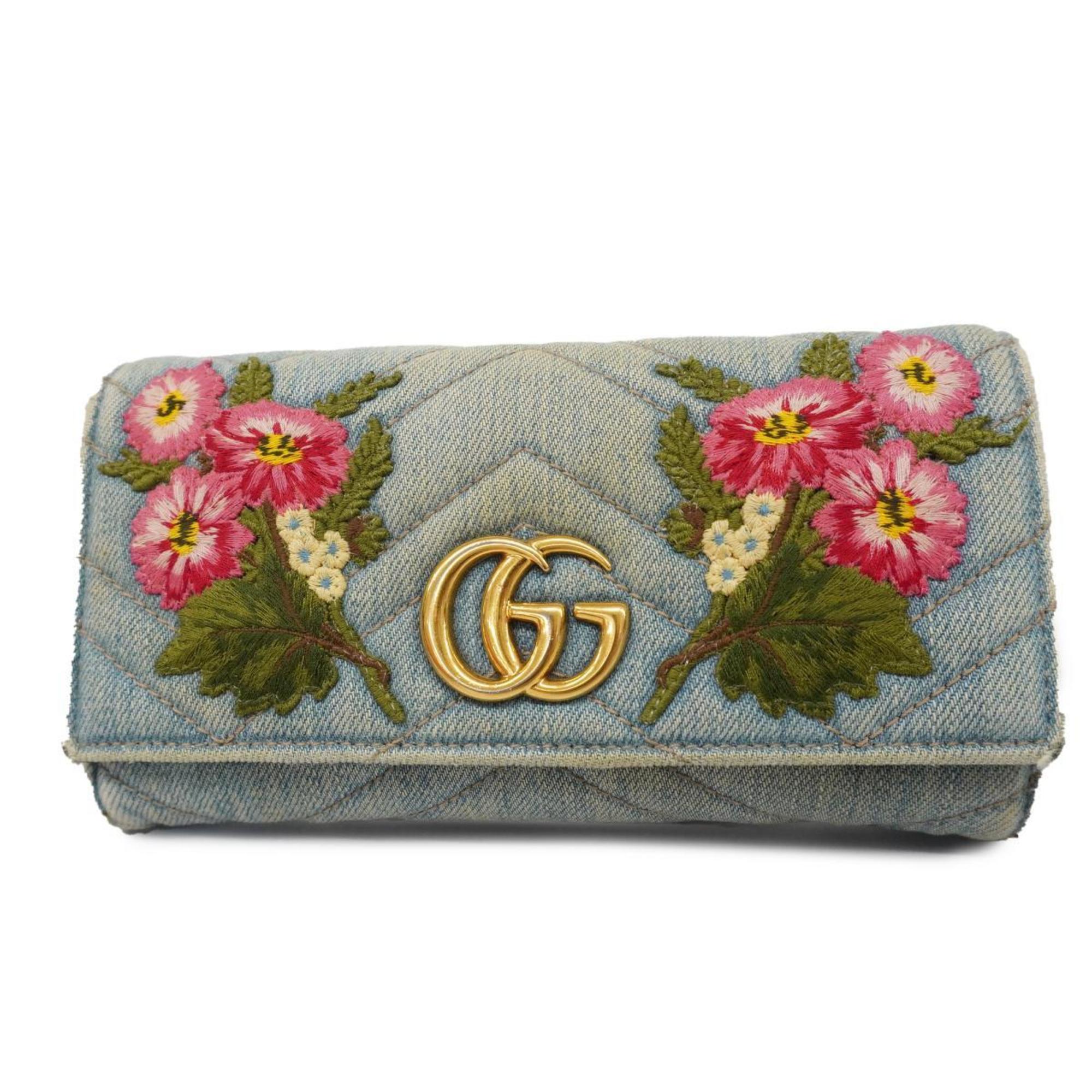 Gucci Long Wallet GG Marmont 443436 Denim Blue Women's