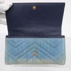 Gucci Long Wallet GG Marmont 443436 Denim Blue Women's