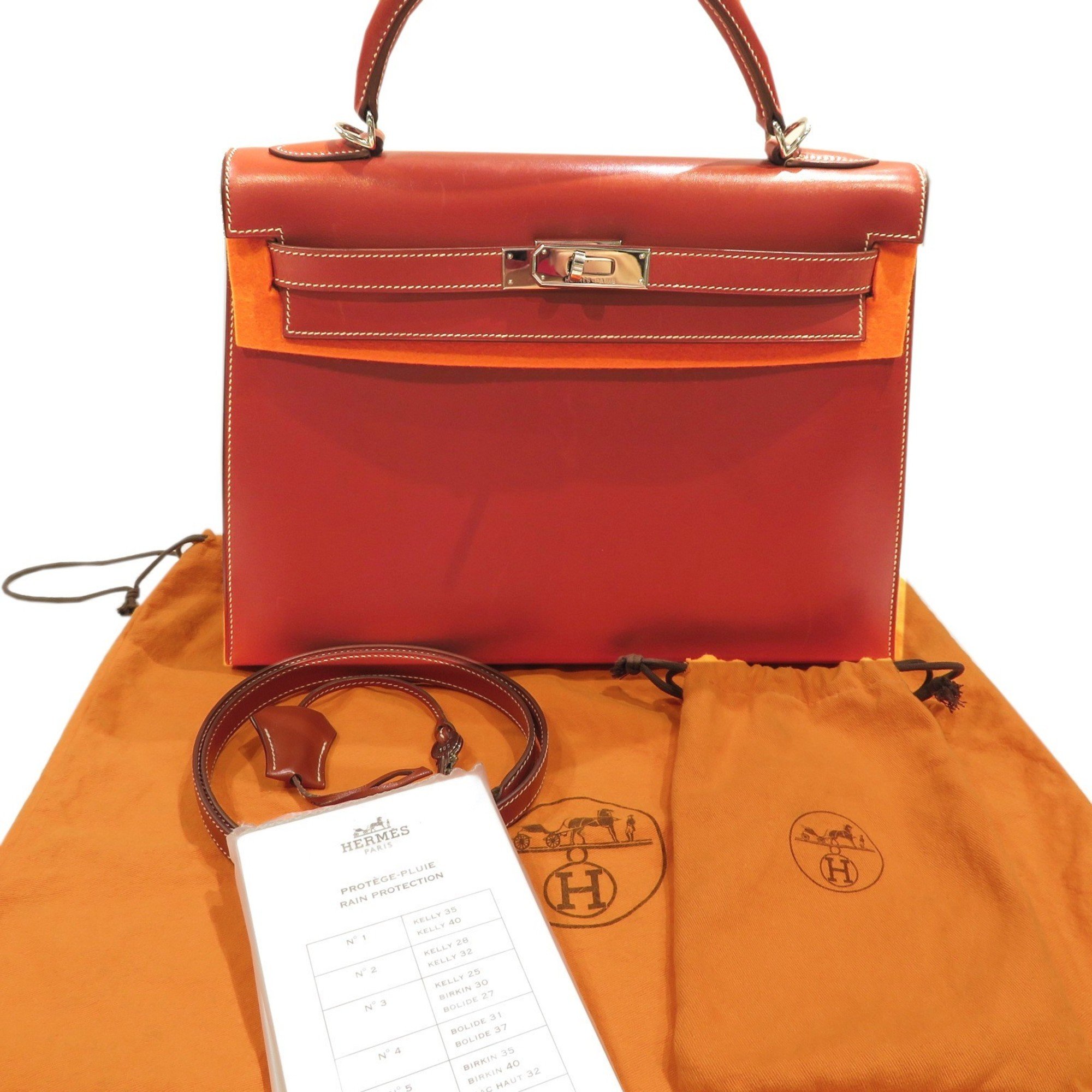 HERMES Kelly 32 Verso Outer Stitching □G Stamp Handbag Brick/Cre Box Calf/Chevre E205 Women's Bag Leather