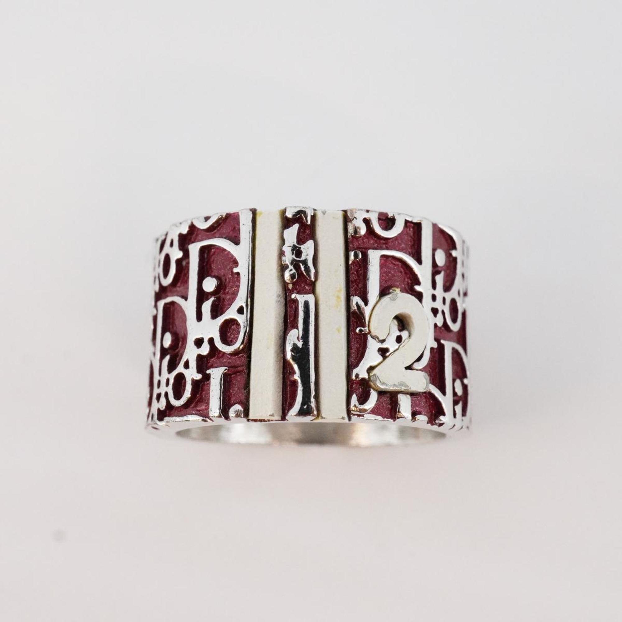 Christian Dior Ring Trotter Metal Silver Red Women's